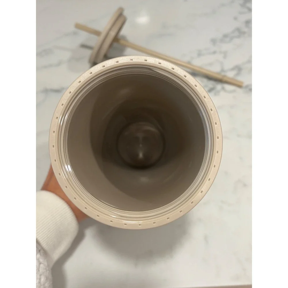 Starbucks 2022 Matte Tan Beige Siren Cold Cup Tumbler with Straw 24oz